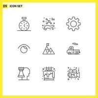 Pack of 9 Modern Outlines Signs and Symbols for Web Print Media such as achievement twitter basic watch eye Editable Vector Design Elements