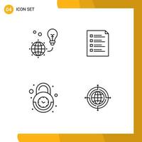 Set of 4 Modern UI Icons Symbols Signs for protection page light bulb check testing Editable Vector Design Elements