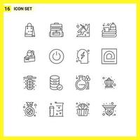 Outline Pack of 16 Universal Symbols of cake game digging basketball ball Editable Vector Design Elements