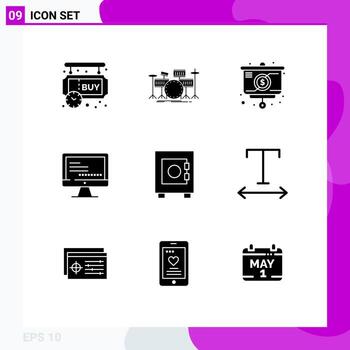 User Interface Pack of 9 Basic Solid Glyphs of education monitore kit computer chart Editable Vector Design Elements