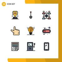 Pack of 9 Modern Filledline Flat Colors Signs and Symbols for Web Print Media such as fail concept digging zoom share Editable Vector Design Elements