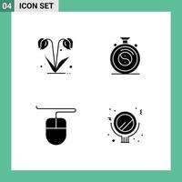 Set of 4 Commercial Solid Glyphs pack for flower mouse spring meditation makeup Editable Vector Design Elements