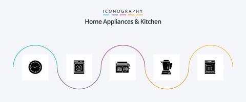 Home Appliances And Kitchen Glyph 5 Icon Pack Including kitchen. media. washing. audio. radio vector