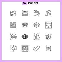 16 User Interface Outline Pack of modern Signs and Symbols of organization page mouse usa hardware craft Editable Vector Design Elements