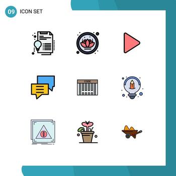 9 User Interface Filledline Flat Color Pack of modern Signs and Symbols of code bar video group customer Editable Vector Design Elements
