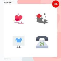 paquete de interfaz de usuario de 4 iconos planos básicos de corazón e saludos de san valentín hoja camisa elementos de diseño vectorial editables vector