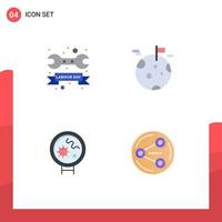 Modern Set of 4 Flat Icons and symbols such as badge bacteria wrench gas medical Editable Vector Design Elements