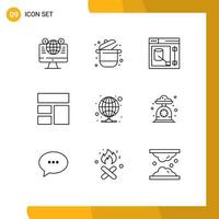 Group of 9 Modern Outlines Set for layout frame pot collage tool Editable Vector Design Elements