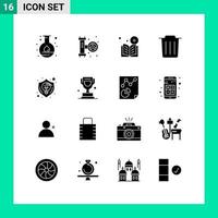 Mobile Interface Solid Glyph Set of 16 Pictograms of design trash book recycle course Editable Vector Design Elements