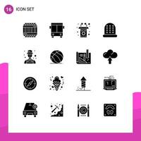 Mobile Interface Solid Glyph Set of 16 Pictograms of detect detective podium avatar sewing Editable Vector Design Elements