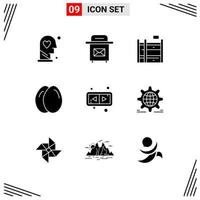 Mobile Interface Solid Glyph Set of 9 Pictograms of setting flip home arrows egg Editable Vector Design Elements