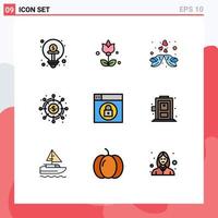 Universal Icon Symbols Group of 9 Modern Filledline Flat Colors of funds crowdsourcing kissing crowd funding romantic Editable Vector Design Elements