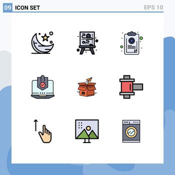 Modern Set of 9 Filledline Flat Colors and symbols such as protected internet chart computer symptom Editable Vector Design Elements
