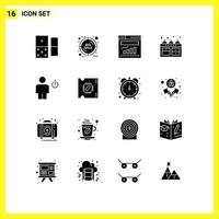 Modern Set of 16 Solid Glyphs and symbols such as energy avatar graph oven kettle Editable Vector Design Elements