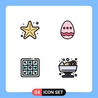 Mobile Interface Filledline Flat Color Set of 4 Pictograms of beach game starfish easter egg salad Editable Vector Design Elements