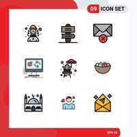 Filledline Flat Color Pack of 9 Universal Symbols of park life guard chair mail sync application Editable Vector Design Elements