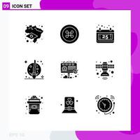 Modern Set of 9 Solid Glyphs Pictograph of communication ad date billboard witch Editable Vector Design Elements