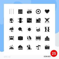 Set of 25 Vector Solid Glyphs on Grid for like heart ui play media Editable Vector Design Elements