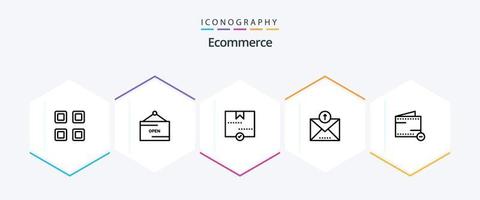 Ecommerce 25 Line icon pack including commerce. outline. approve. email. parcel vector