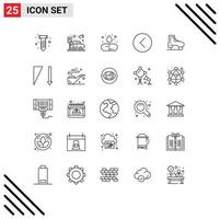25 Universal Line Signs Symbols of skate boot pill player media player Editable Vector Design Elements