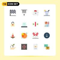 Set of 16 Commercial Flat Colors pack for alert heart hacker cap heart lock Editable Pack of Creative Vector Design Elements