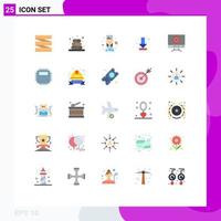 Group of 25 Flat Colors Signs and Symbols for processor setting female chef computer down Editable Vector Design Elements