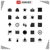 Set of 25 Commercial Solid Glyphs pack for modern appliances cinema hotel sign Editable Vector Design Elements