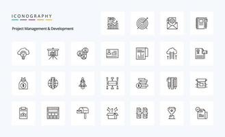 paquete de iconos de línea de gestión y desarrollo de 25 proyectos vector