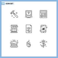 9 Thematic Vector Outlines and Editable Symbols of business house document home exterior Editable Vector Design Elements