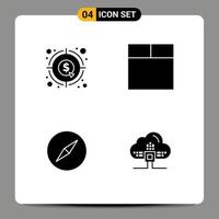 Group of 4 Modern Solid Glyphs Set for analysis navigation graph wireframe data Editable Vector Design Elements