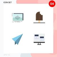 Set of 4 Modern UI Icons Symbols Signs for audio ice cream sequence cold paper plane Editable Vector Design Elements