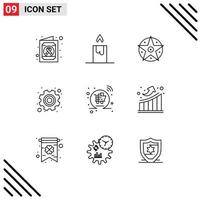 Pack of 9 creative Outlines of graph online star cart labour Editable Vector Design Elements