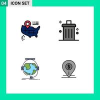 Universal Icon Symbols Group of 4 Modern Filledline Flat Colors of location education bin garbage e learning Editable Vector Design Elements