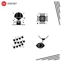 Editable Vector Line Pack of 4 Simple Solid Glyphs of balloon party decoration parachute computer eye surgery Editable Vector Design Elements