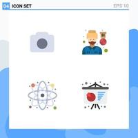 Set of 4 Vector Flat Icons on Grid for camera atom ui soldier science Editable Vector Design Elements