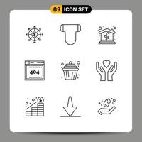Set of 9 Commercial Outlines pack for cup cupcake home codiing computing Editable Vector Design Elements