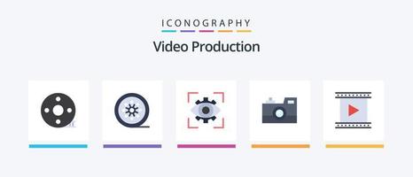 paquete de iconos planos de producción de video 5 que incluye fotografía. cámara antigua. carrete de cinta. visión. imaginación. diseño de iconos creativos vector