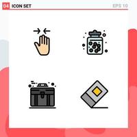 Modern Set of 4 Filledline Flat Colors Pictograph of hand sweets arrow candy jar bag Editable Vector Design Elements