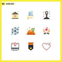 Group of 9 Flat Colors Signs and Symbols for insurance game sustainable soccer ball Editable Vector Design Elements