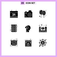 conjunto de 9 iconos modernos de la interfaz de usuario símbolos signos para la adicción al hábito ideas de préstamo de holi que alojan elementos de diseño vectorial editables vector