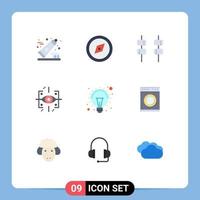 Mobile Interface Flat Color Set of 9 Pictograms of lamp idea marshmallow bulb future Editable Vector Design Elements