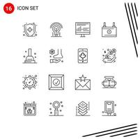 16 iconos creativos signos y símbolos modernos del acumulador de energía del diseño de potencia del émbolo elementos de diseño vectorial editables vector