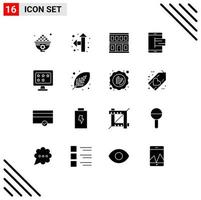 Pack of 16 Modern Solid Glyphs Signs and Symbols for Web Print Media such as business online construction mobile commerce Editable Vector Design Elements