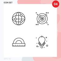 Stock Vector Icon Pack of 4 Line Signs and Symbols for world ruler galaxy angle accessories Editable Vector Design Elements