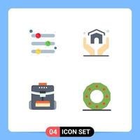 Pack of 4 creative Flat Icons of configuration bag preference home school Editable Vector Design Elements