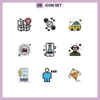 Universal Icon Symbols Group of 9 Modern Filledline Flat Colors of signal mobile camping information analytics Editable Vector Design Elements