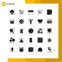 Mobile Interface Solid Glyph Set of 25 Pictograms of reload science barrier molecule road Editable Vector Design Elements