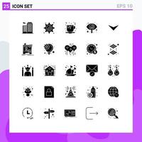Universal Icon Symbols Group of 25 Modern Solid Glyphs of dimensional down fast food arrow seen Editable Vector Design Elements
