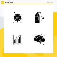 User Interface Pack of 4 Basic Solid Glyphs of discount diagram cleaning graph statistics Editable Vector Design Elements