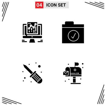 User Interface Pack of 4 Basic Solid Glyphs of analytics screw fixer web selected environment Editable Vector Design Elements